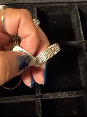 Men's Textured Silver Band Ring with Cross Detail